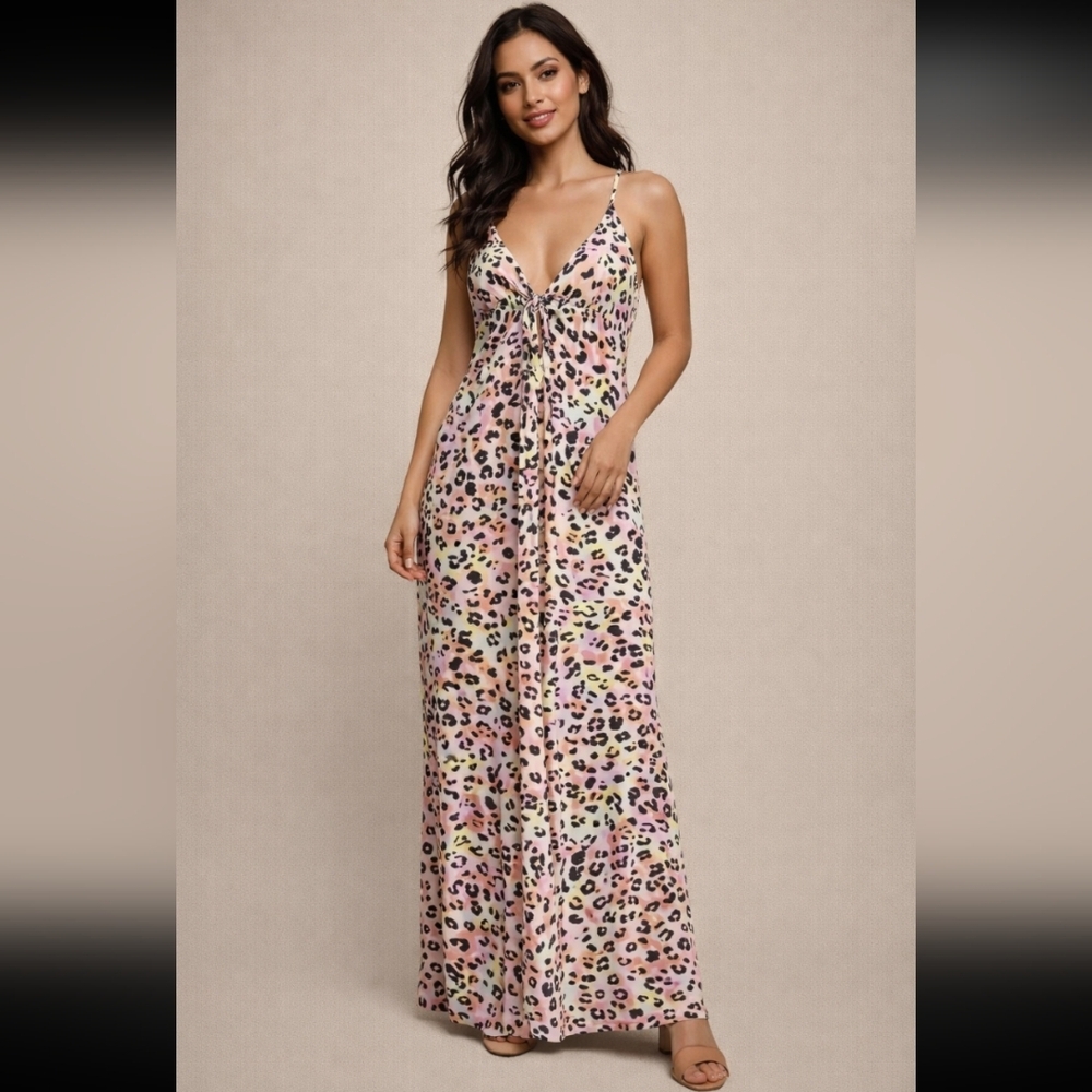 Bar III Multicolor Leopard Pink Print Maxi Dress NWT #F1